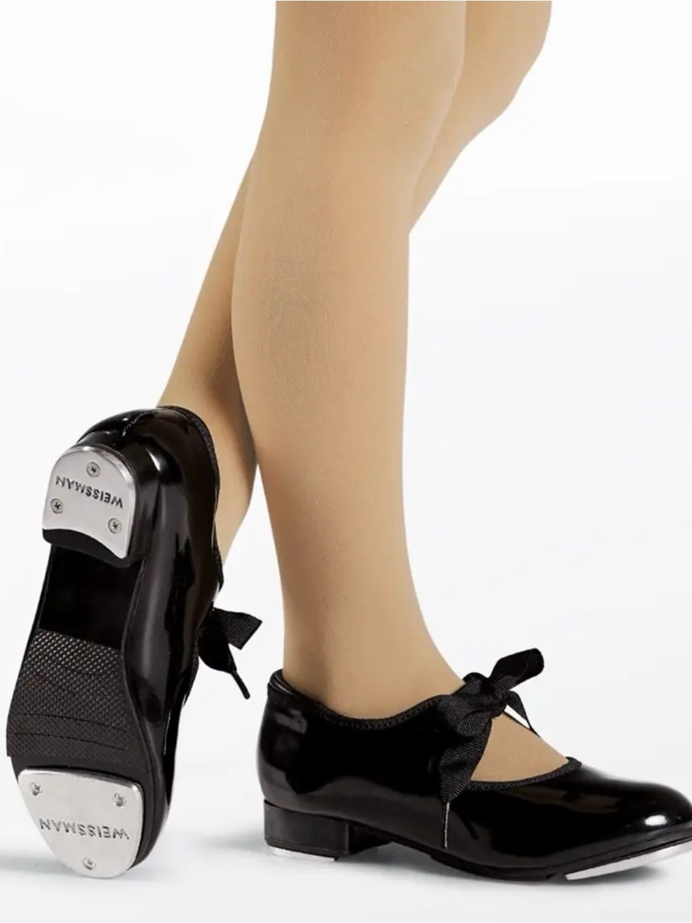 Weissman Black Patent Ribbonette Tap Shoes with Ribbon Tie
